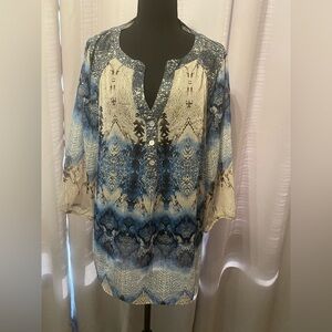 Snakeskin print blue cream women’s top Size xl‎